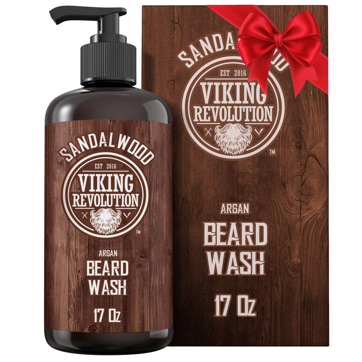 Viking Revolution Beard Wash Shampoo - Argan & Jojoba Oils, Sandalwood Scent, 17 Oz