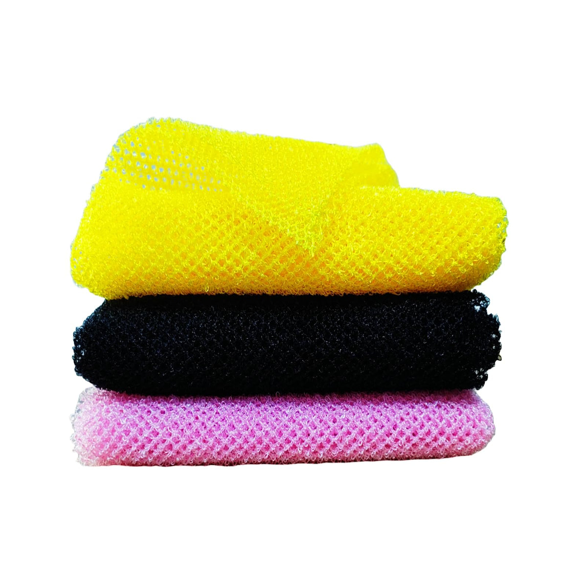 Haisalin 3-Pack African Bath Sponge Set, Exfoliating Nylon Shower Scrubber - Pink, Yellow, Black