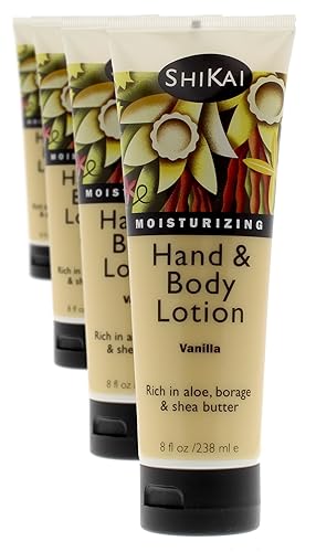 Shikai Vanilla Hand & Body Lotion, 8Oz (Pack Of 4) - Moisturizing With Aloe Vera & Vitamin E