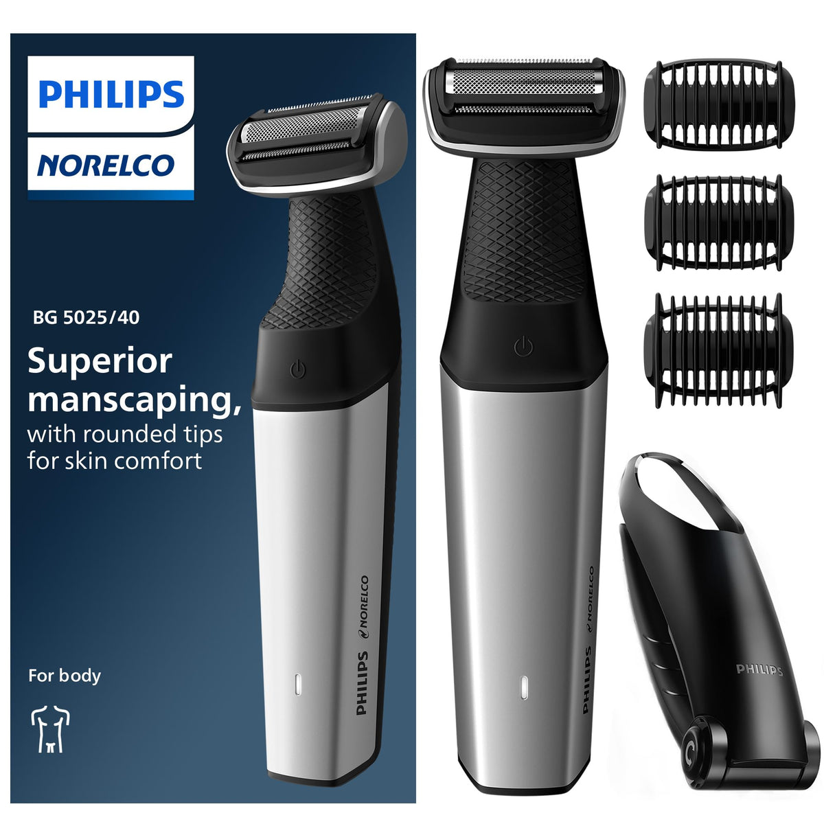 Philips Norelco Bodygroom 5000 Trimmer For Men - Showerproof With Back Attachment, Bg5025/40