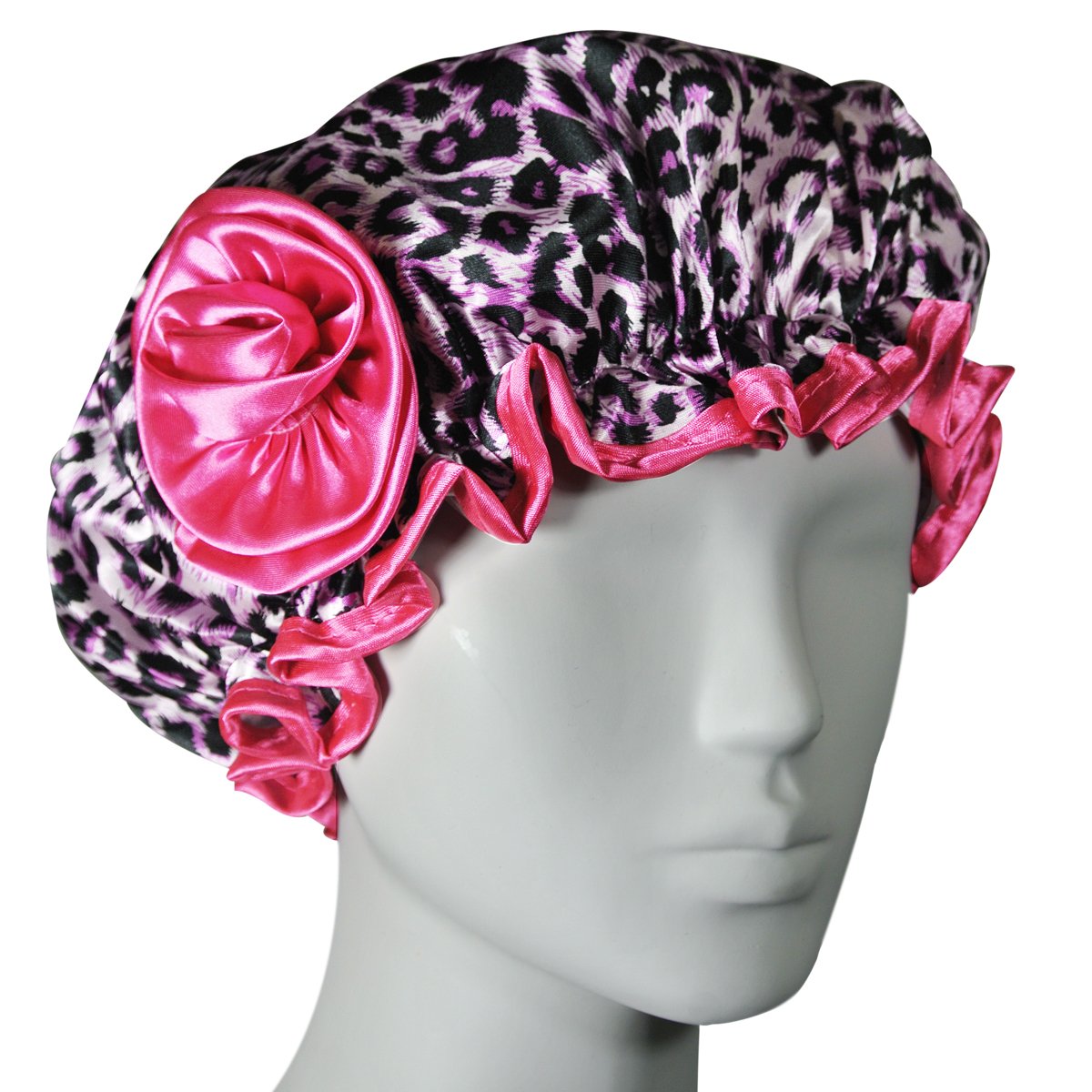 Kella Milla Pink Leopard Satin Shower Cap - Stylish, Waterproof Hair Protection