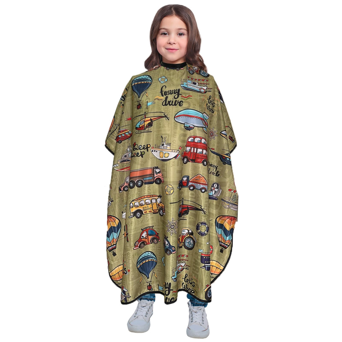 Pelocapa Kids Hair Cutting Cape - Waterproof Salon Cape, 39&quot;X51&quot;, Traffic Vehicle Design, Yellow