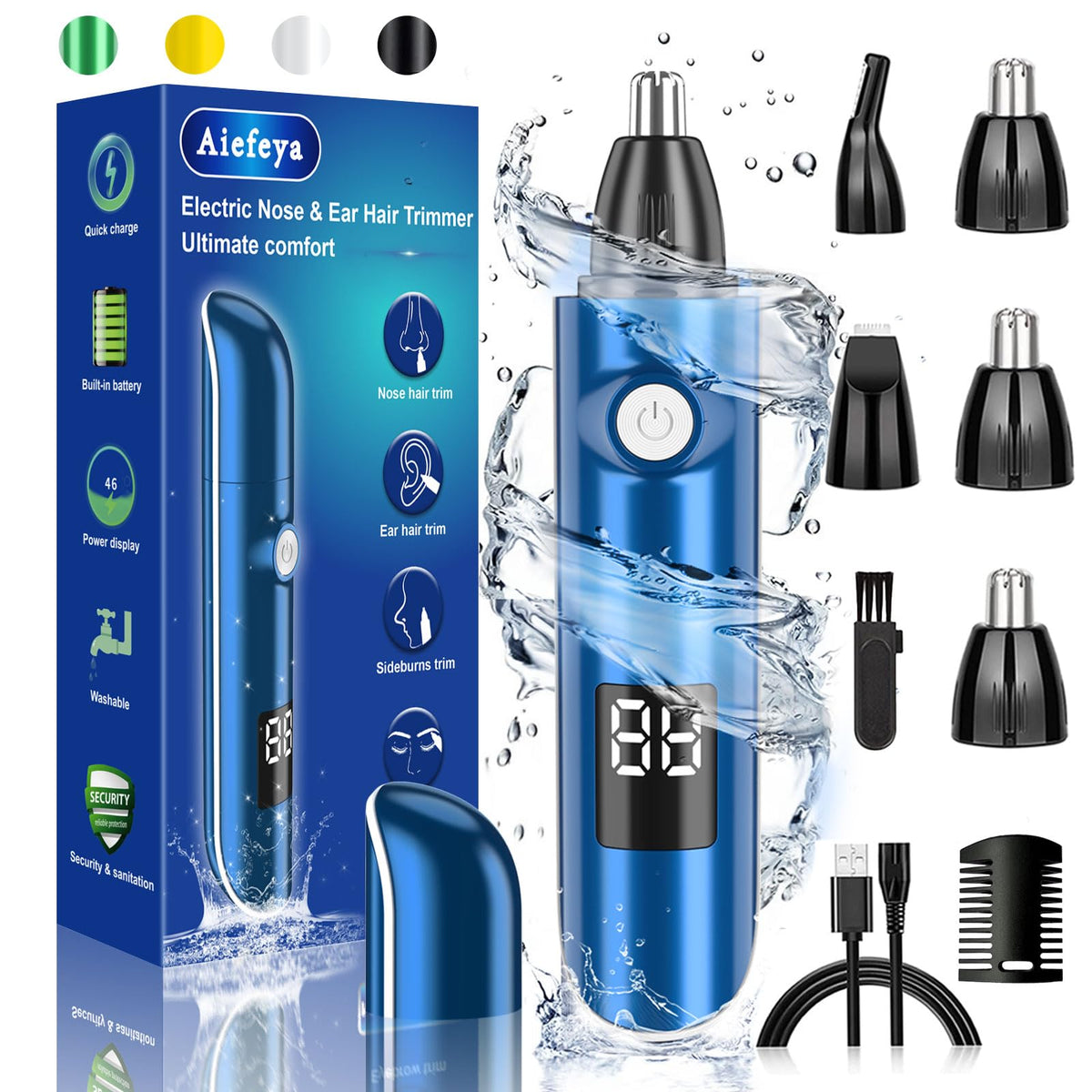 Aiefeya 2024 Nose Hair Trimmer For Men & Women, Ipx7 Waterproof, Usb Rechargeable, Painless Blue