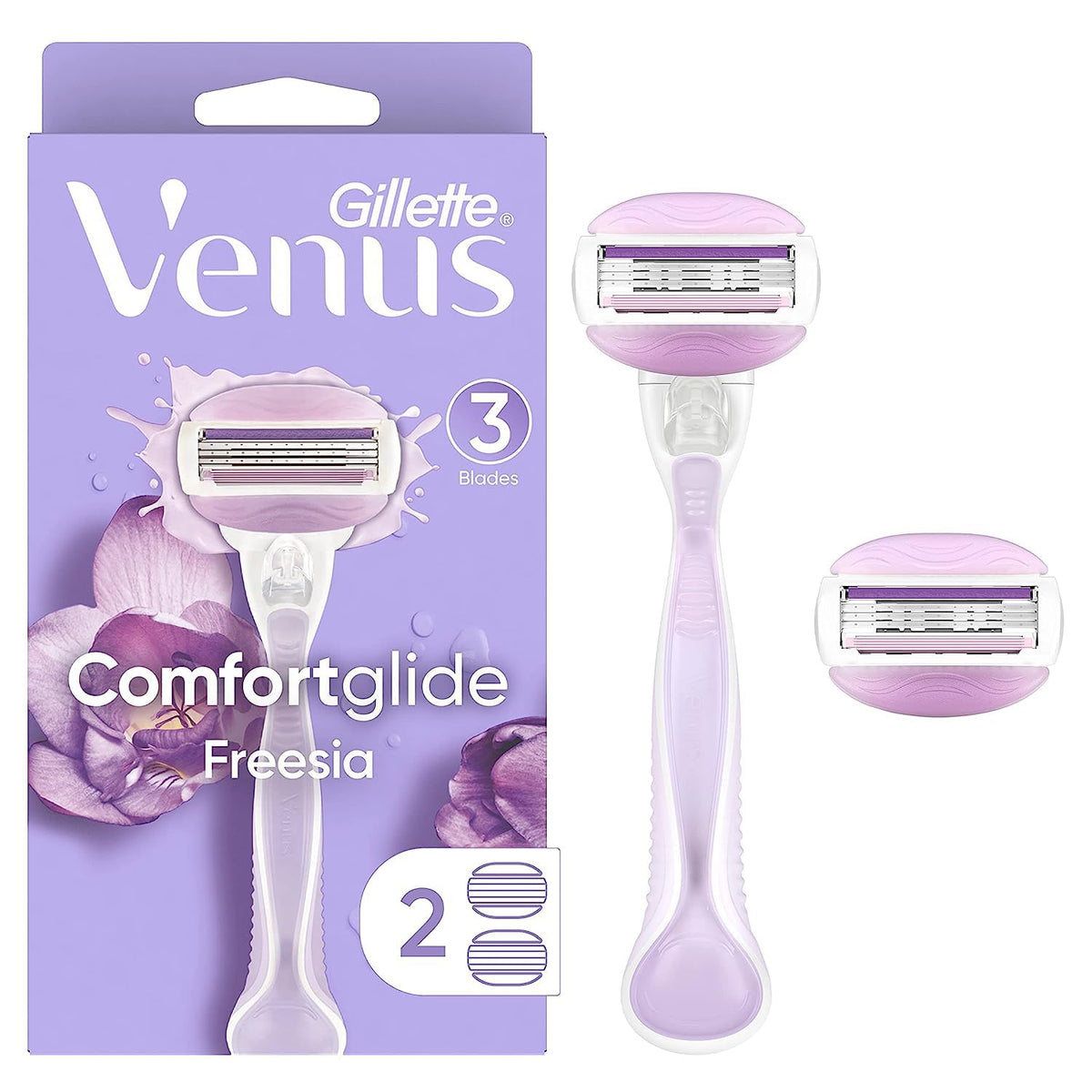 Gillette Venus Comfortglide Freesia Women'S Razor - 1 Handle + 2 Refills, Purple