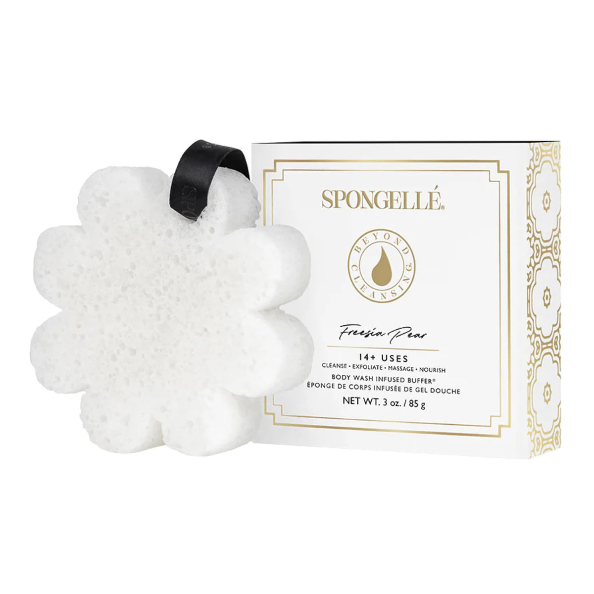 Spongellé Freesia Pear Body Scrubber | Exfoliating Loofah With Infused Wash | 14+ Uses