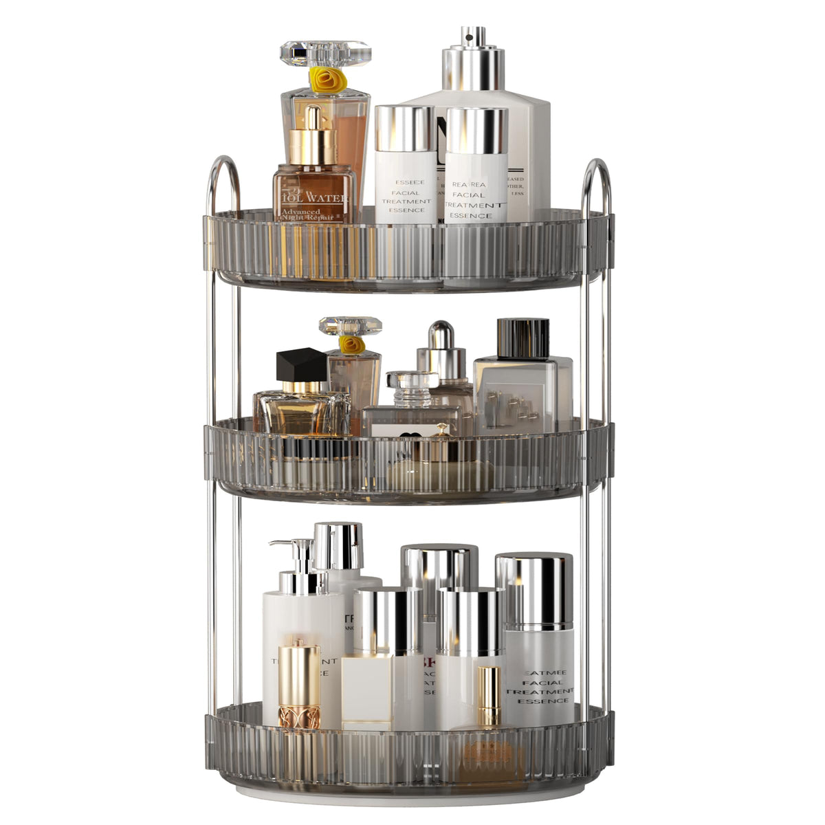 Ycia&Done 360 Rotating Makeup Organizer - 3 Tier Smoky Gray Cosmetic Storage For Vanity