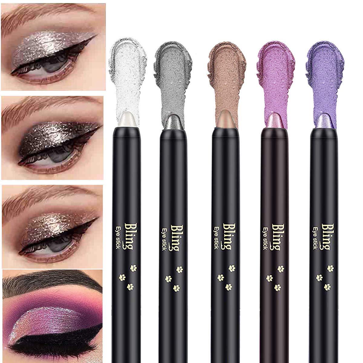 Aaiffey 5Pcs Hypoallergenic Eyeshadow Sticks - Waterproof Shimmer Cream In 5 Colors