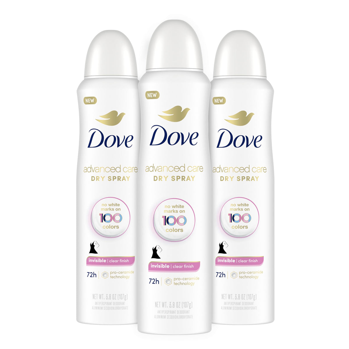 Dove Advanced Care Antiperspirant Deodorant Spray, 3 Count, 72-Hour Odor Protection, Clear Finish