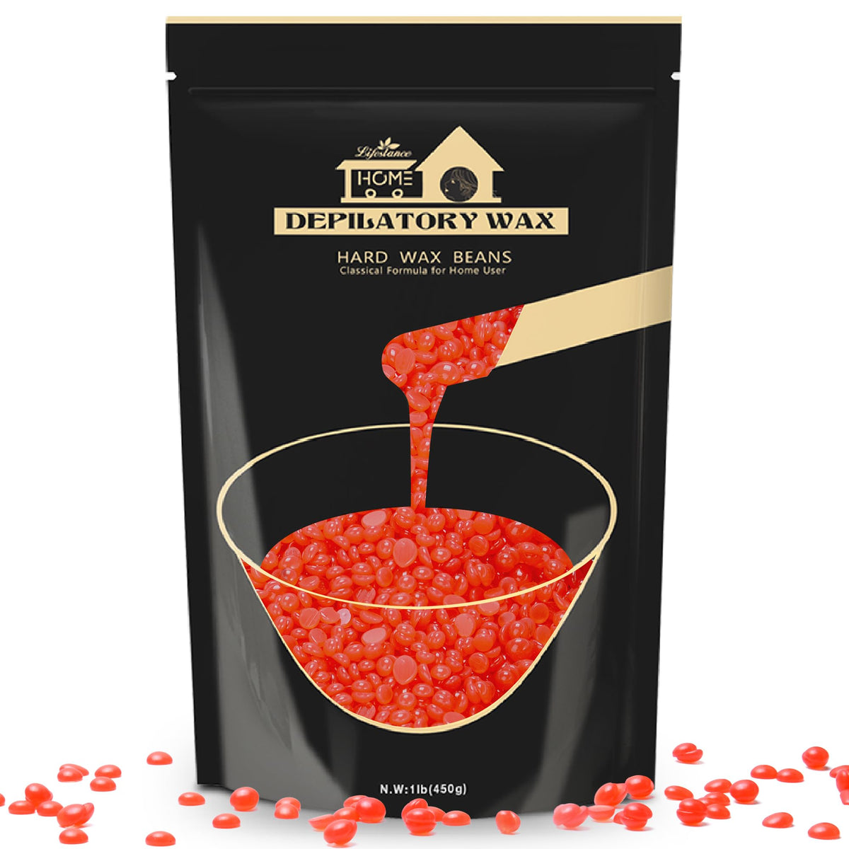 Lifestance Hard Wax Beads 1lb - Strawberry Red for Coarse Hair, Painless Bikini & Body Waxing