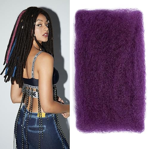 FASHION IDOL Purple Afro Kinky Human Hair for Dreadlock Extensions - 16 Inch, 50g