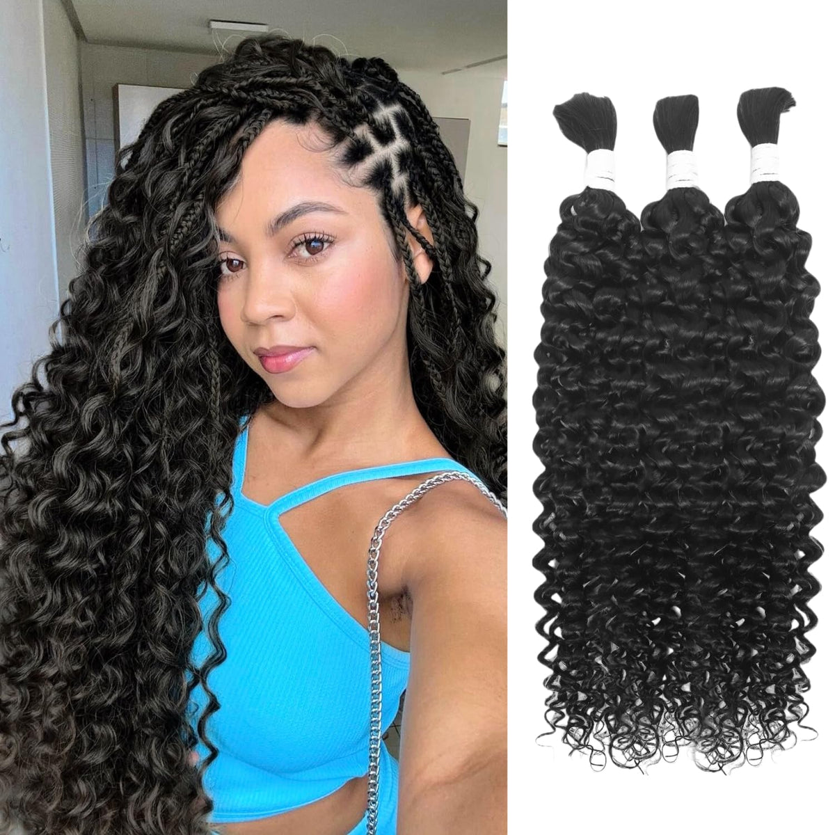 Nerumo Human Braiding Hair 20Inch Water Wave 150G 12A Brazilian Virgin For Boho Knotless Braids