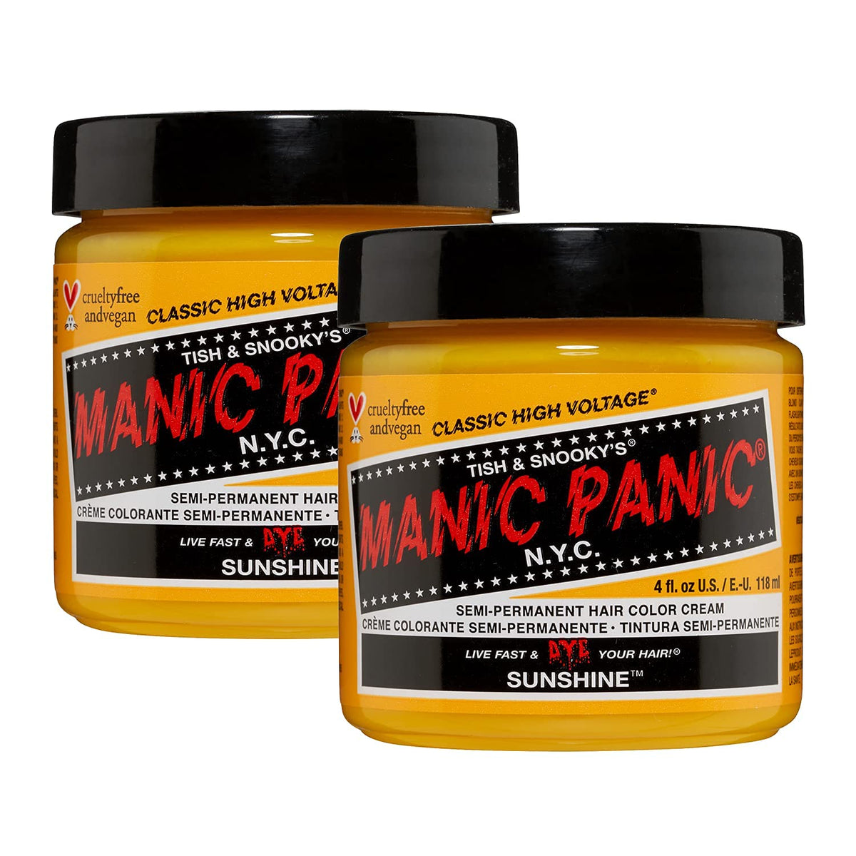 Manic Panic Sunshine Yellow Hair Dye - 2Pk Semi Permanent Vegan Hair Color, Ammonia-Free