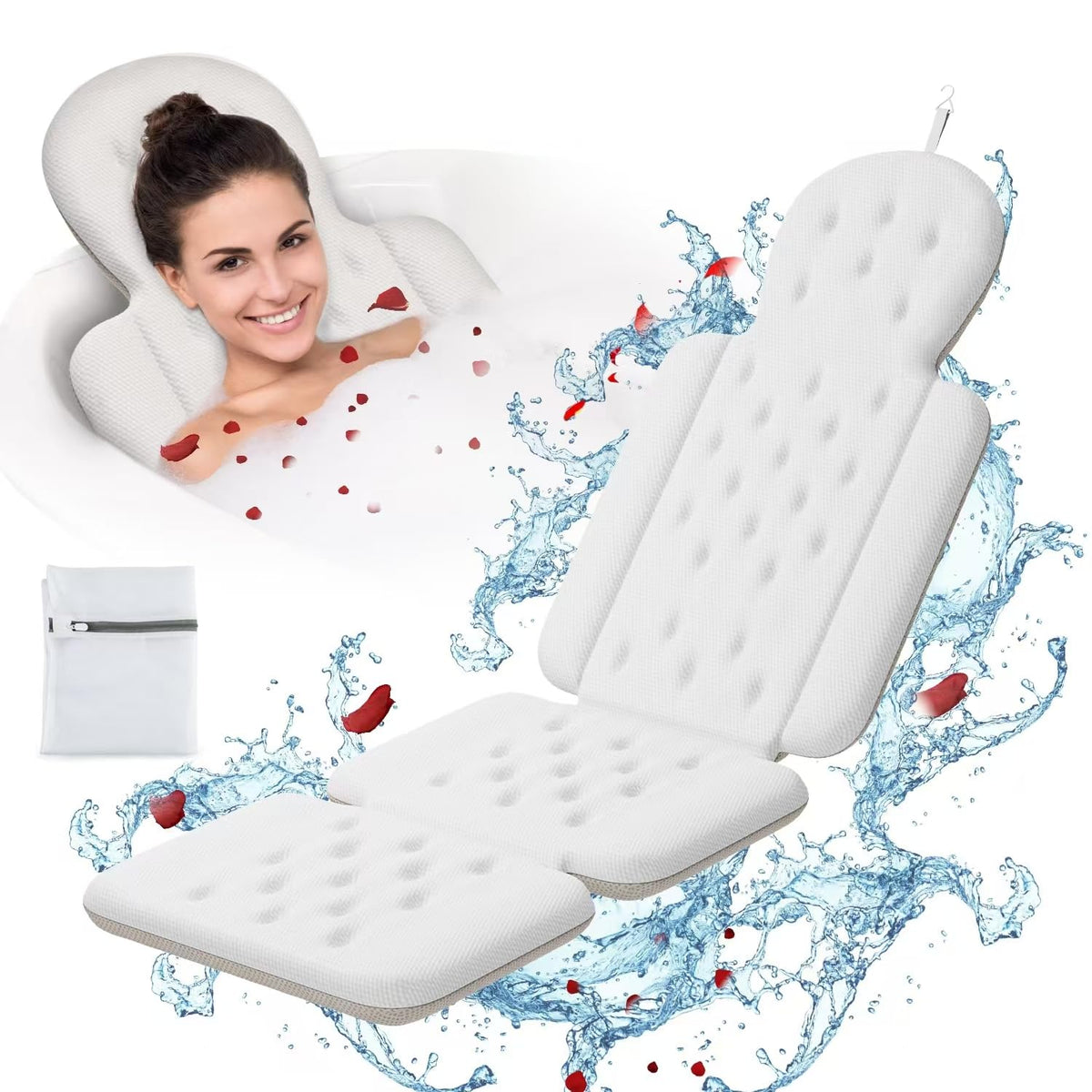 Ysjilide Full Body Bath Pillow - Spa Neck & Shoulder Support, Non-Slip Suction Cups, Quick Drying