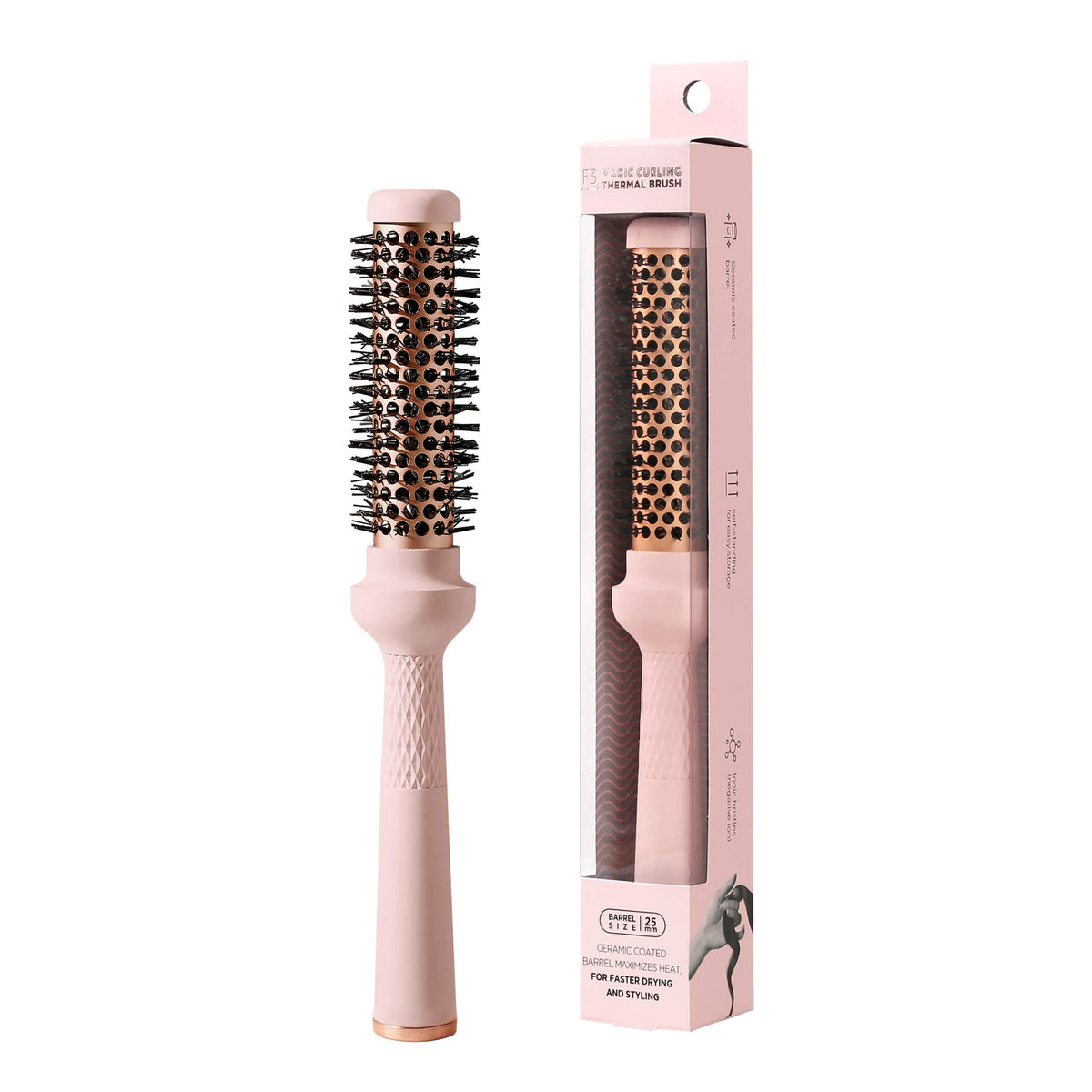 F3 Systems Magic Curling Thermal Brush, 1 Inch, Ceramic Coated, Ionic Volumizer For Quick Styling