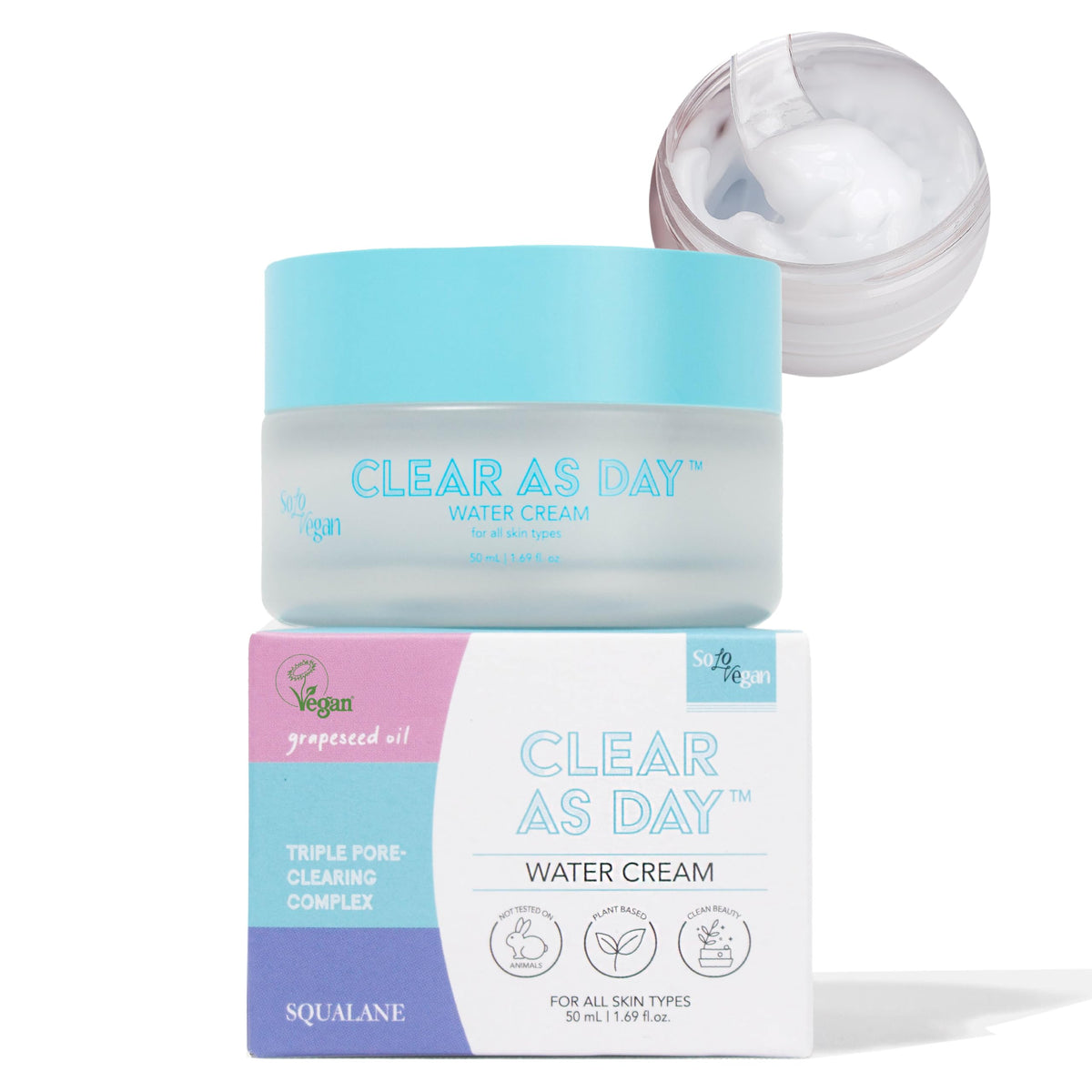 Solovegan Clear As Day 50Ml Hydrating Water Face Cream - Oil Free Korean Skincare