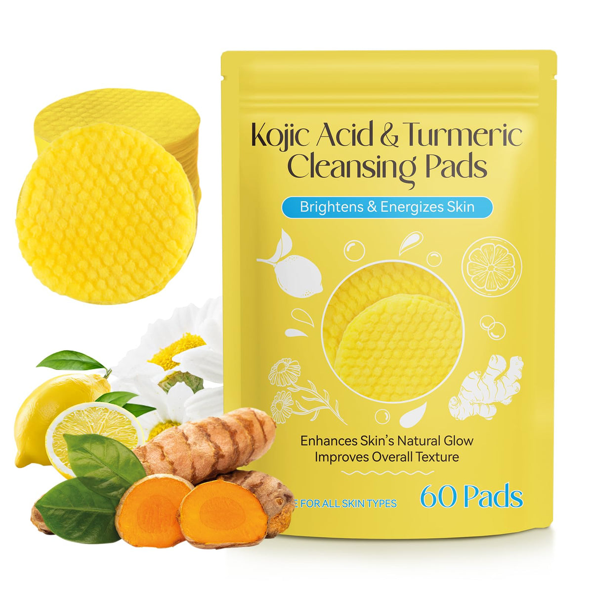 Generic Kojic Acid & Turmeric Cleansing Pads - Deep Clean Pores, 60Pcs For Dark Spots