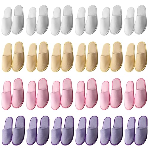 Geyoga 24 Pairs Cotton Disposable Slippers For Guests - Soft Colors, Medium Hotel Spa Shoes