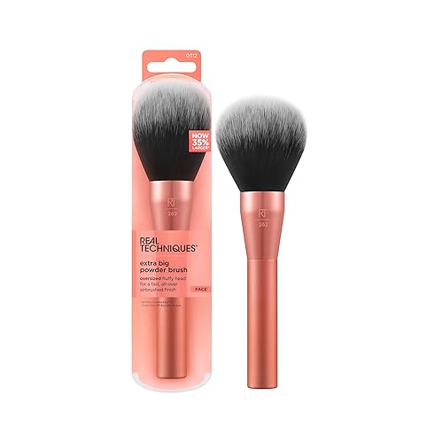 Real Techniques Xl Powder Brush - Fluffy, Cruelty-Free Makeup Brush For Quick Application, Pink