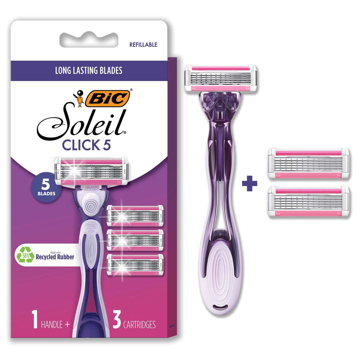 Bic Click 5 Soleil Women'S Disposable Razors, 5 Blades, Moisture Strip, 4-Piece Set