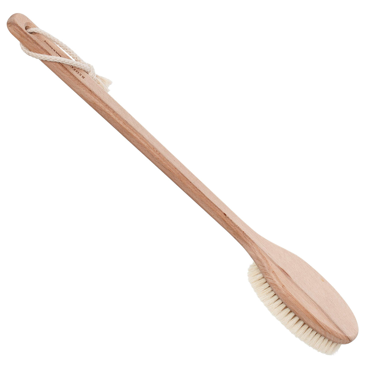 Redecker Extra Long Beechwood Bath Brush - Natural Bristle For Back Scrubbing & Exfoliating