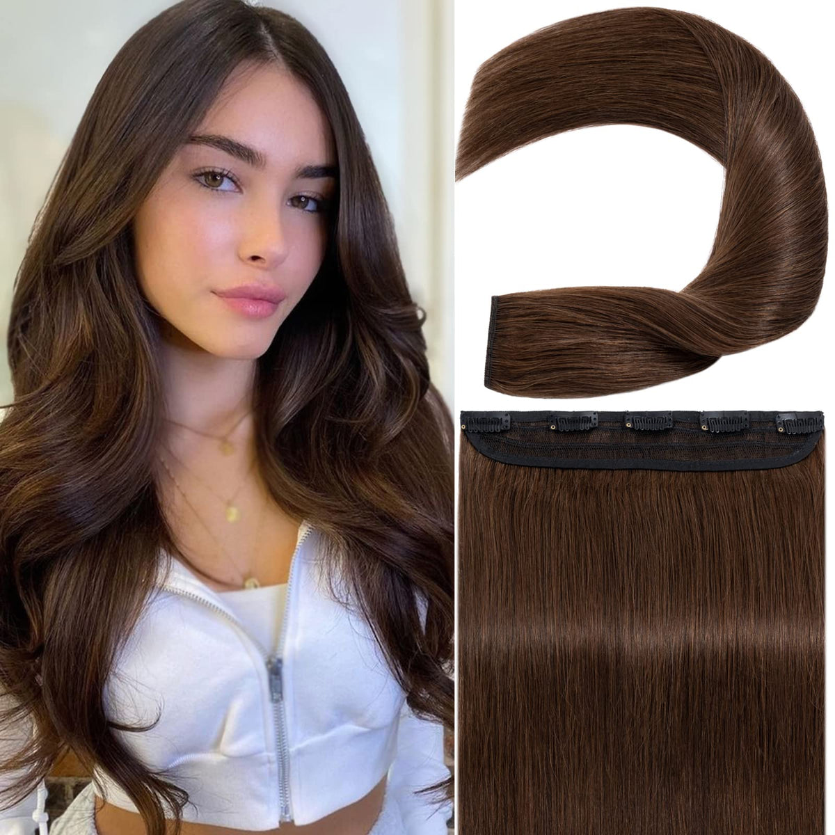 S-noilite 12&quot; Clip in Hair Extensions, 100% Remy Human Hair, Medium Brown, 40g, 