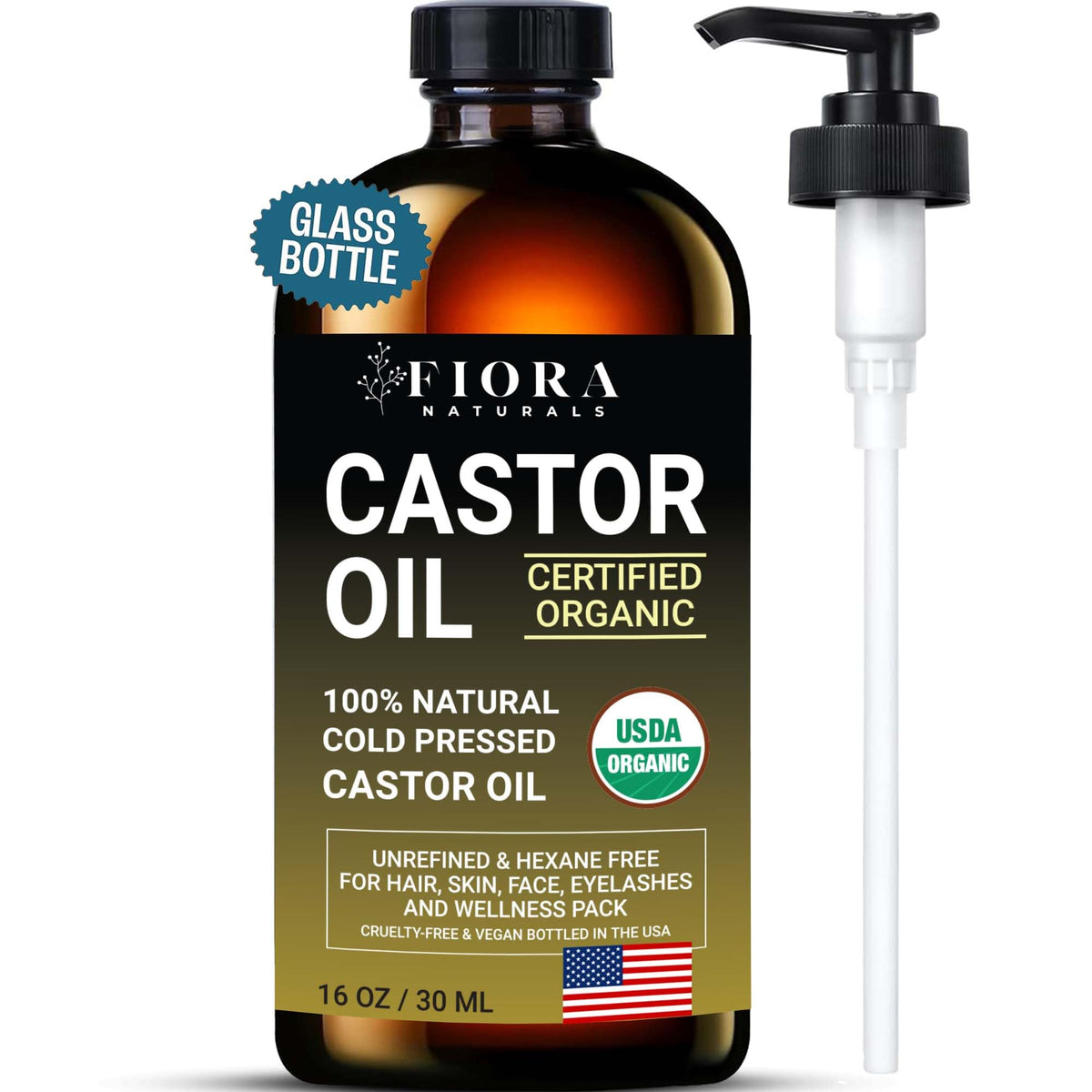 Fiora Naturals Organic Castor Oil 16Oz - Cold Pressed, Unrefined, Hexane Free For Hair & Skin