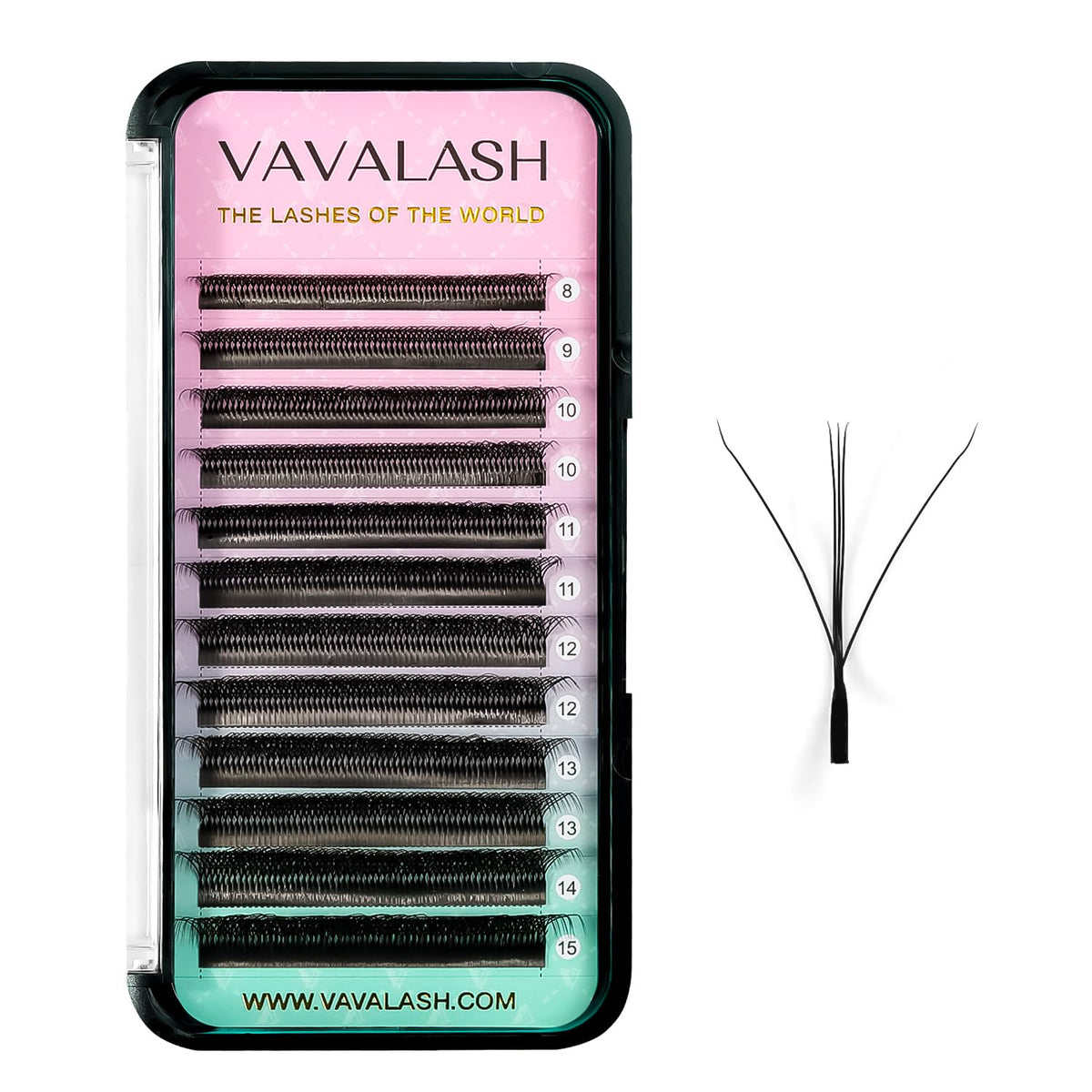 VAVALASH 3D W Shape Eyelash Extensions - 0.07 C Curl Premade Fans, 8-15