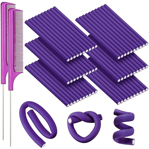 WILLBOND 60 Flexible Curling Rods Set - No Heat Hair Rollers for Long & Short Hair, Purple