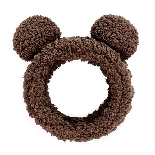 Huachi Brown Bear Spa Headbands For Women - Elastic Fluffy Face Washing & Makeup Accessories