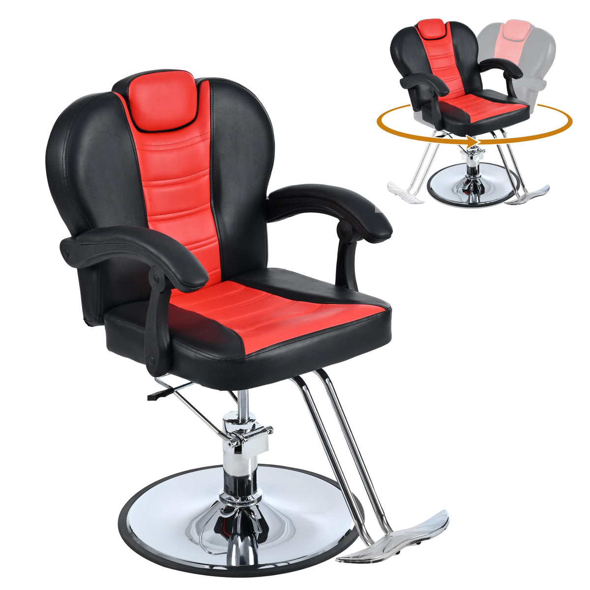 Merax Red Hydraulic Recliner Barber Chair - Extra Wide Seat & Durable Pump For Salons