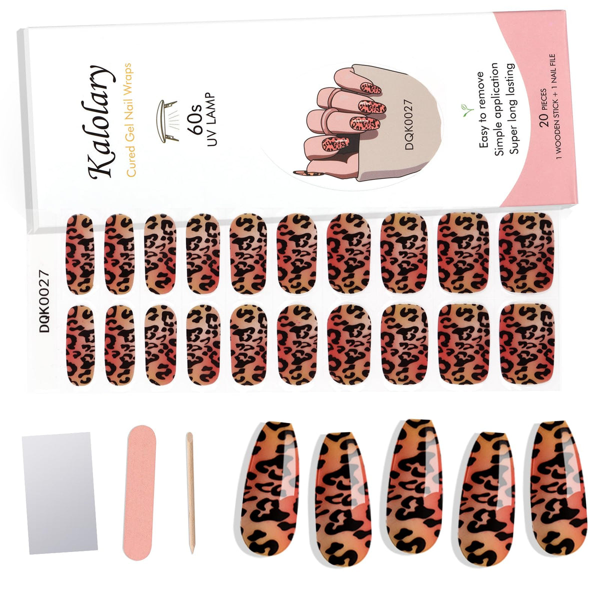 Kalolary 20Pcs Leopard Gel Nail Polish Strips - Waterproof Nail Art Stickers For Diy Decoration