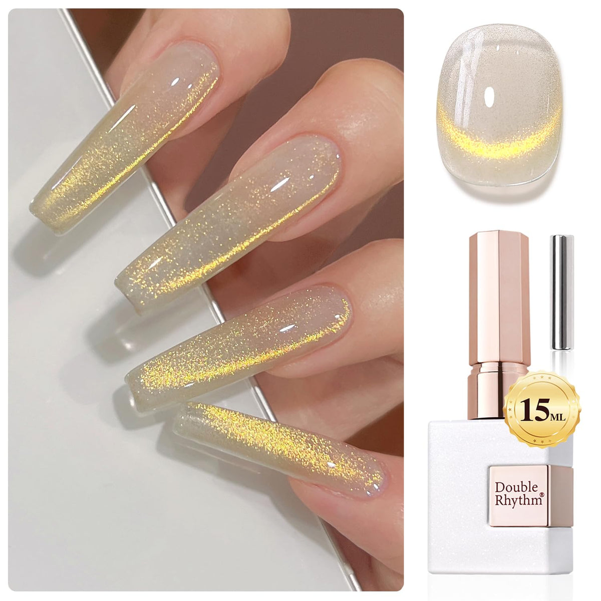 Double Rhythm Magnetic Nail Polish 15Ml Holographic Glitter Gel - Silk Gold Clear