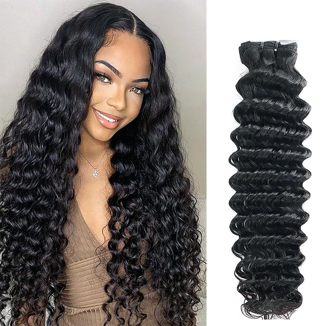 Chikamlty 28&quot; Deep Wave Human Hair Bundle - Brazilian Virgin Hair For Black Women