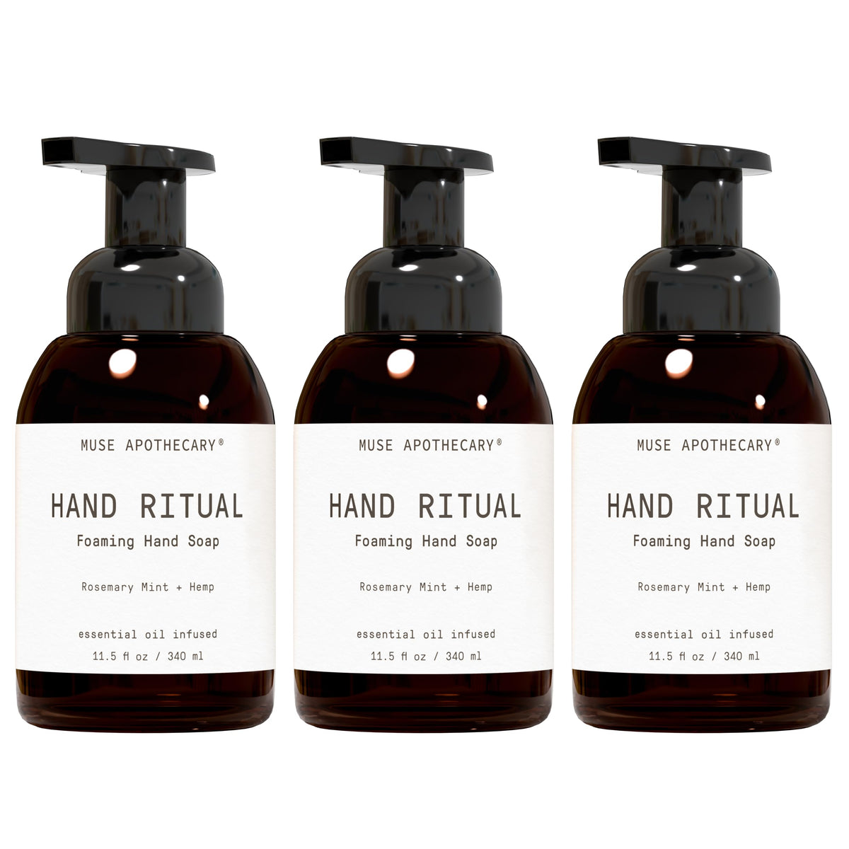 Muse Apothecary Foaming Hand Soap - Rosemary Mint + Hemp, 11.5 Oz, 3 Pack, Aromatherapy Essential Oils