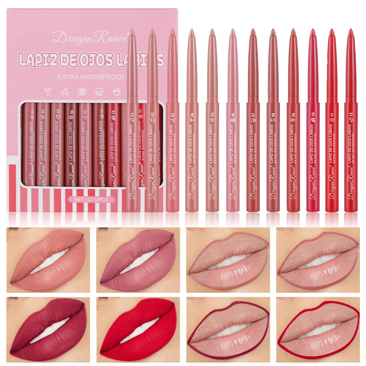 Sulily 12 Colors Matte Lip Liner Set - Waterproof Long Wear Lip Gloss For Perfect Matte Lips