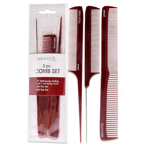 SalonChic Unisex Comb Set - 3-Piece Brown Hair Combs for All Hair Types