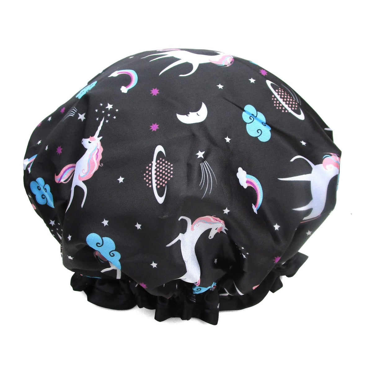 Zkllghe Waterproof Unicorn Shower Cap - Reusable Elastic Bath Hat For Spa & Home Use, Black Unicorn