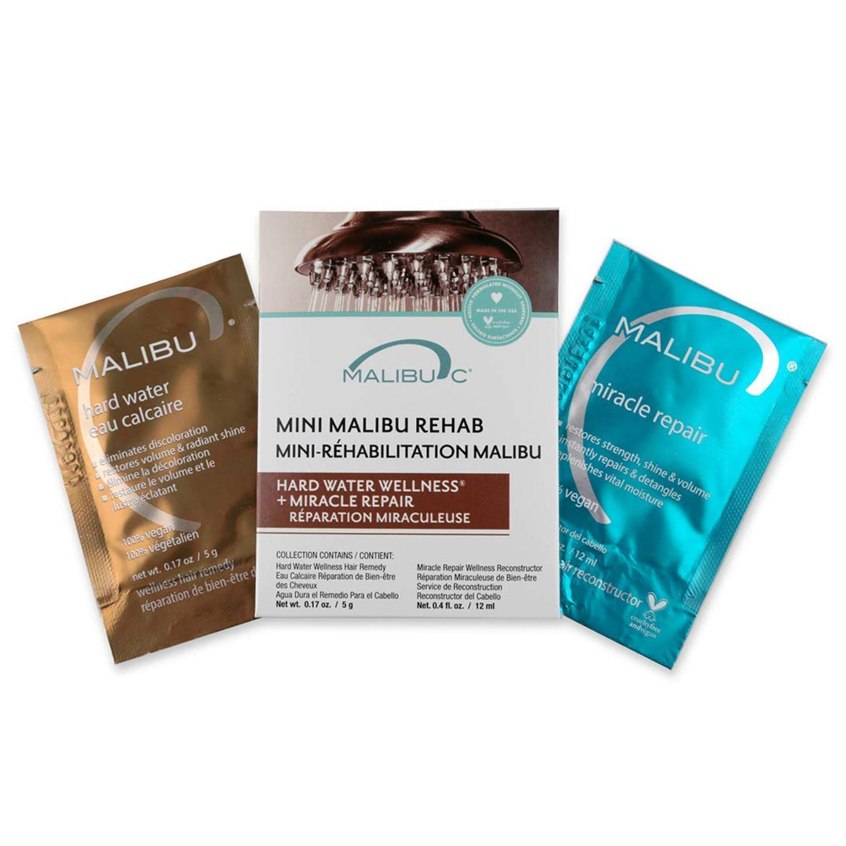 Malibu C Mini Rehab Hard Water Wellness Set - 2 Remedy Packets, Sulfate Free Hair Care