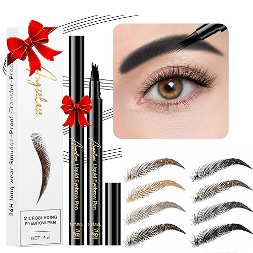 ANGIEHAIE Black Eyebrow Pencil - Microblade Pen for Hair-Like Effect, Waterproof & Long Lasting