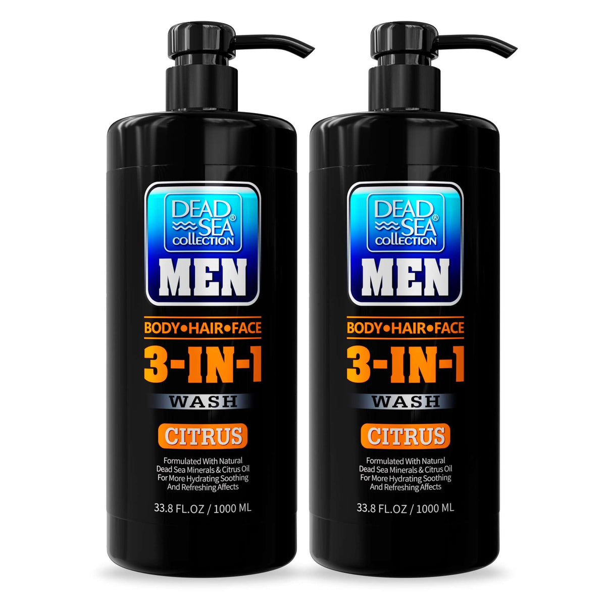 Dead Sea Collection 3-In-1 Citrus Body Wash For Men, Shampoo & Shower Gel, 2 X 33.8 Fl Oz