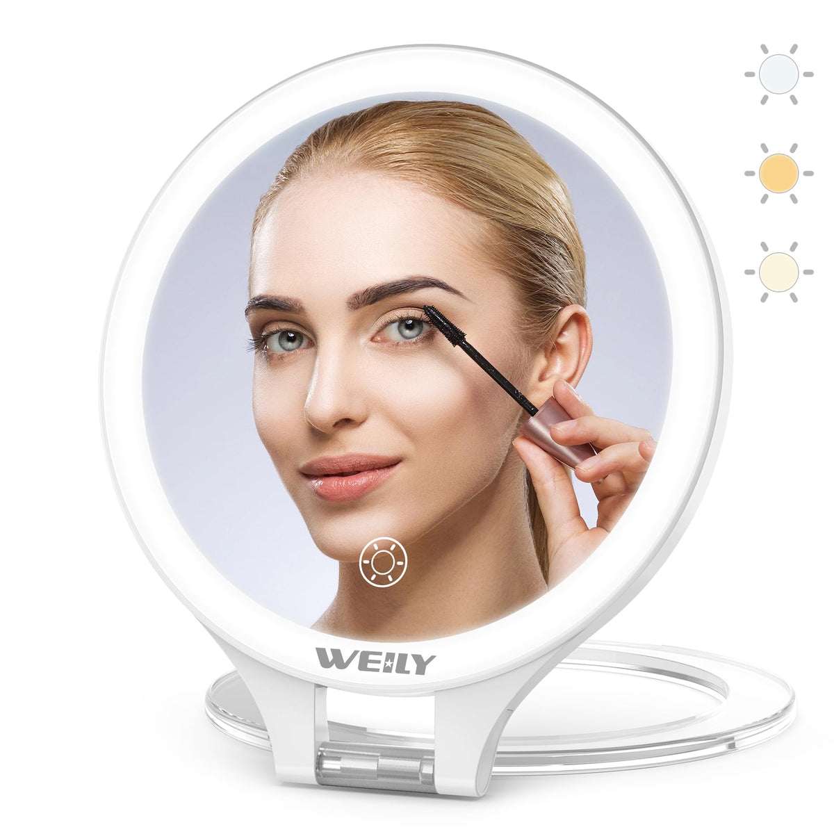 Weily 10X/1X Double-Sided Magnifying Mirror With Light, Touch Control, Rechargeable, White