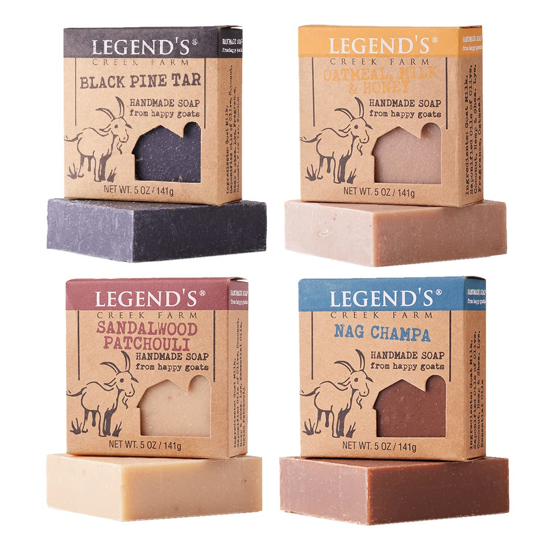 Legend'S Creek Goat Milk Soap 4-Pack - Moisturizing Cleansing Bar For Sensitive Skin, Handmade Usa