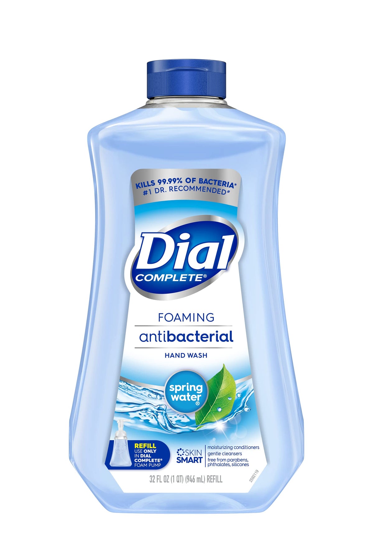 Dial Complete Antibacterial Foaming Hand Soap Refill, Spring Water, 32 Fl Oz - Blue