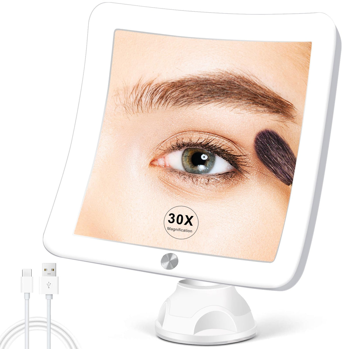 Fabuday 30X Led Lighted Magnifying Mirror - Portable Suction Cup Makeup Mirror, White