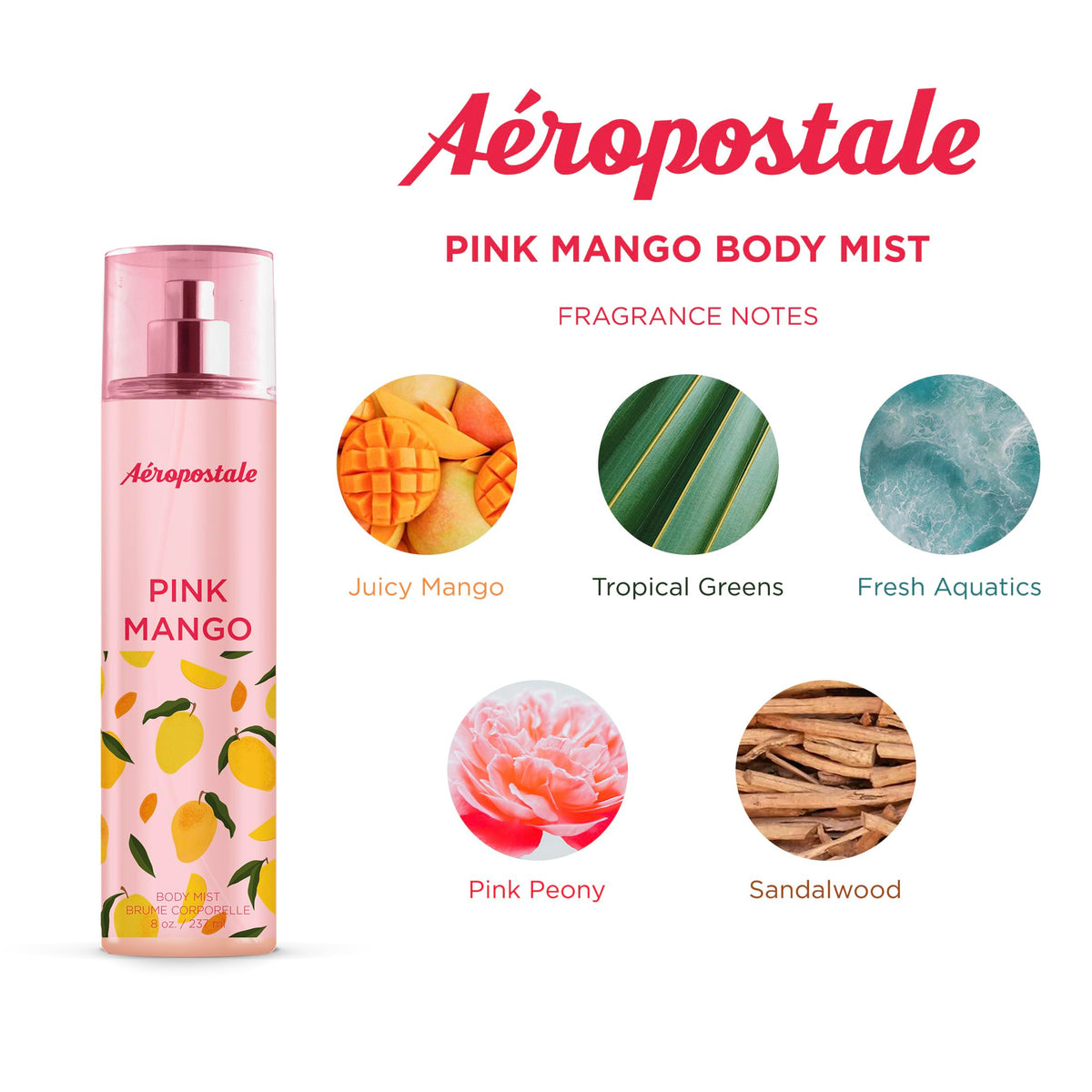 Aeropostale Pink Mango Body Mist 8 fl oz - Refreshing Fragrance for Daily Use, Ideal for Women