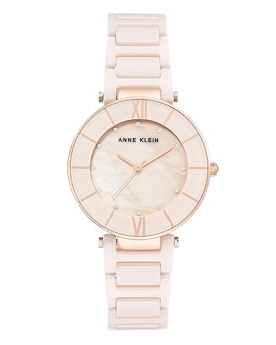 Anne Klein Women'S Ak/3266 Pink/Rose Gold Ceramic Bracelet Watch With Crystal Accents