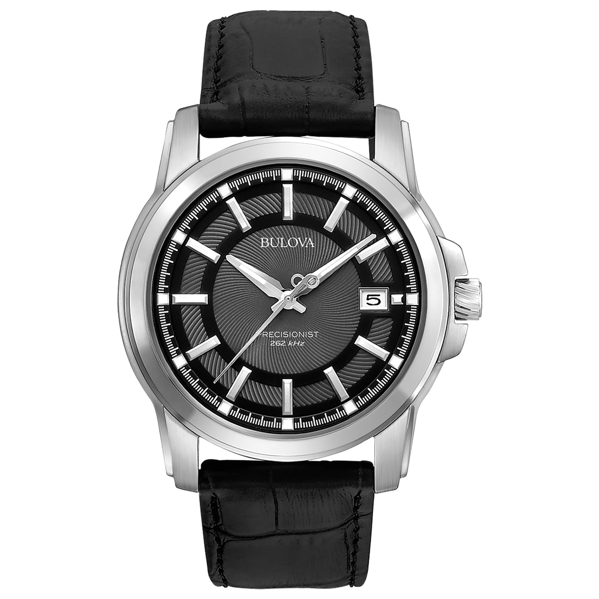 Bulova Men'S Precisionist 3-Hand Calendar Watch, Stainless Steel & Black Leather, 96B158