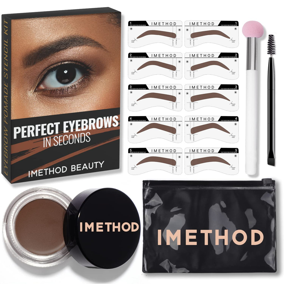 iMethod Brow Stamp and Stencil Kit - Perfect Brown Eyebrows, 1 Count, Easy Application