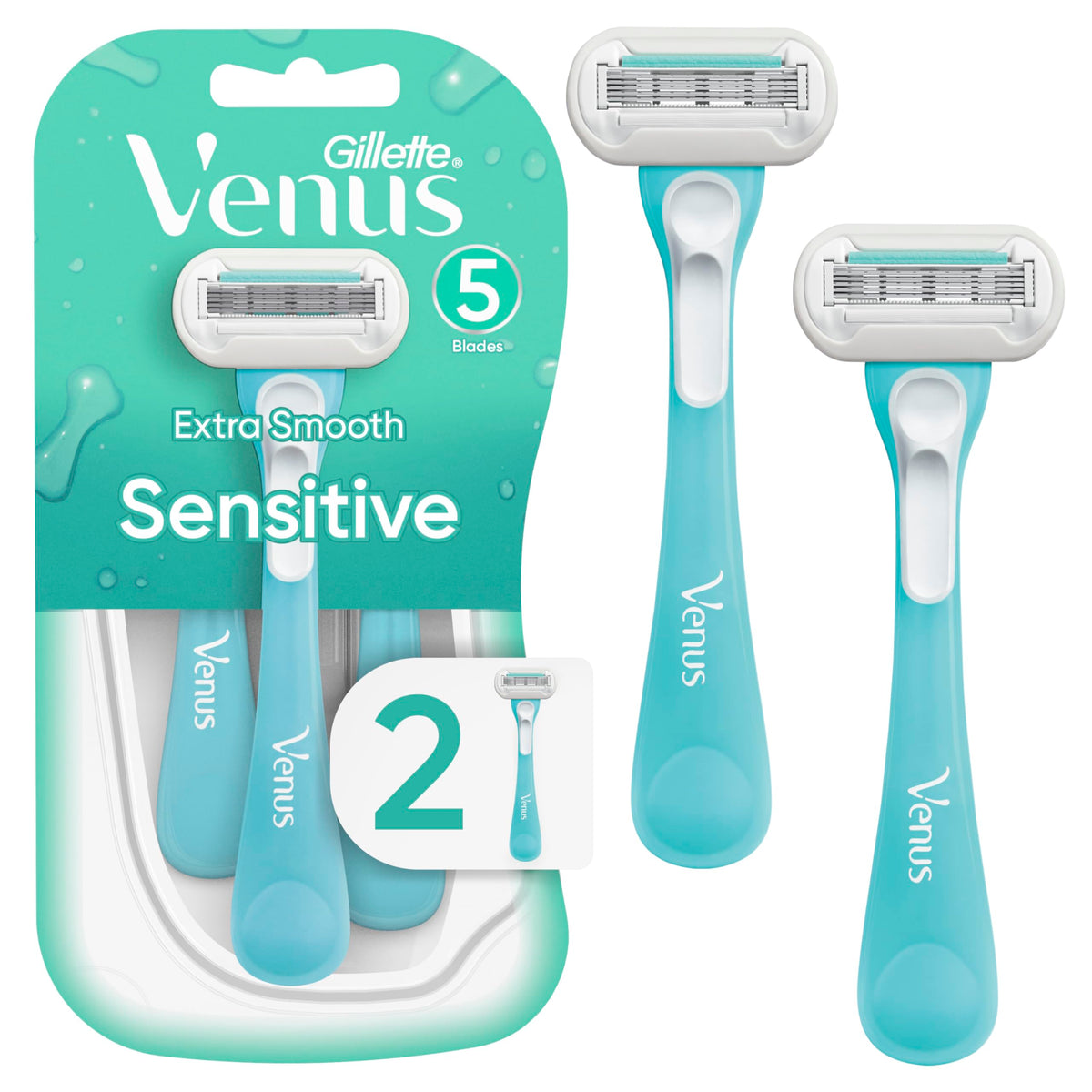 Gillette Venus Extra Smooth Disposable Razors For Women, Sensitive Skin, 2 Count