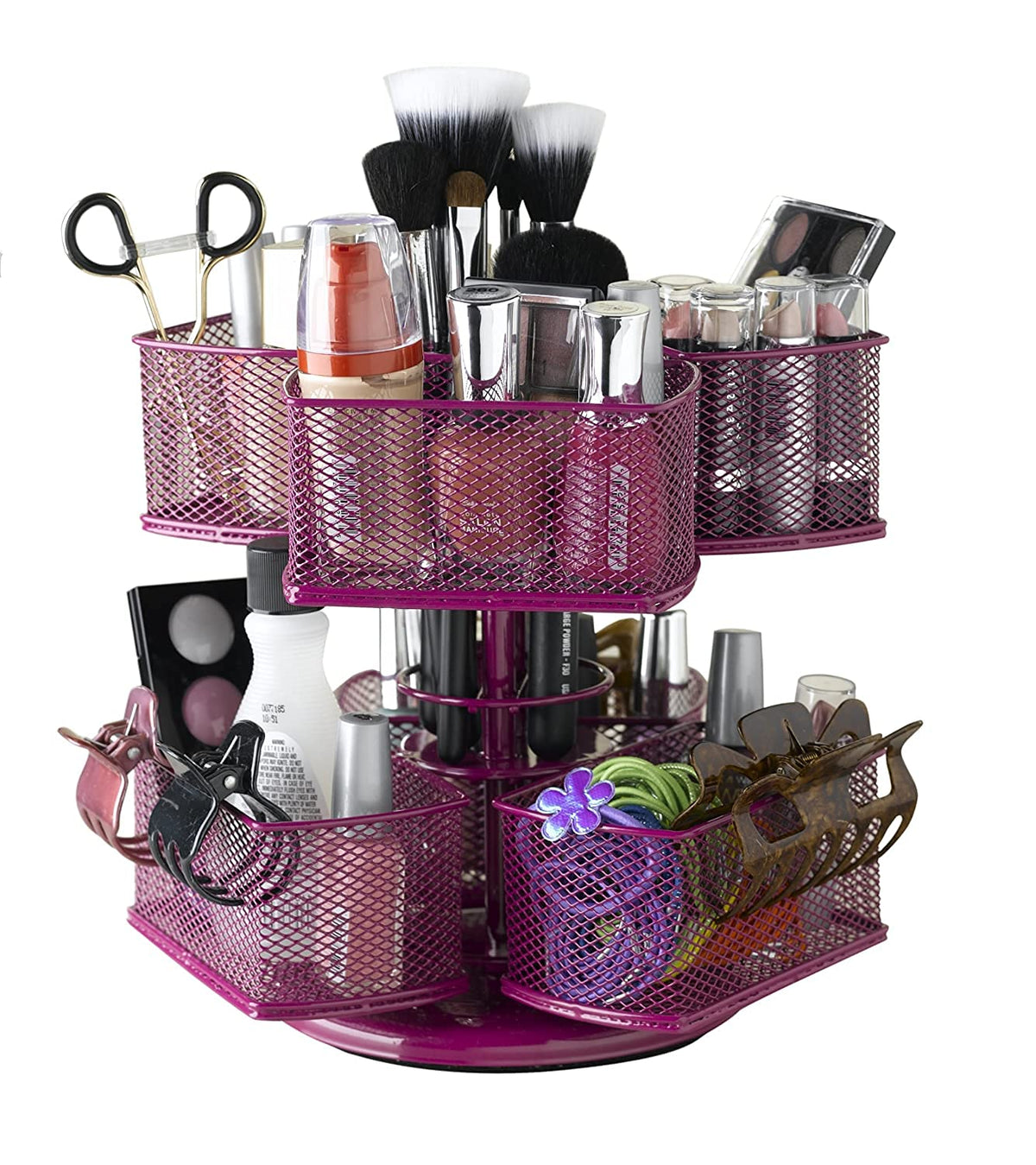 Nifty 2-Tier Cosmetic Carousel - Rose Powder Coat, 360-Degree Spin, Vanity Organizer